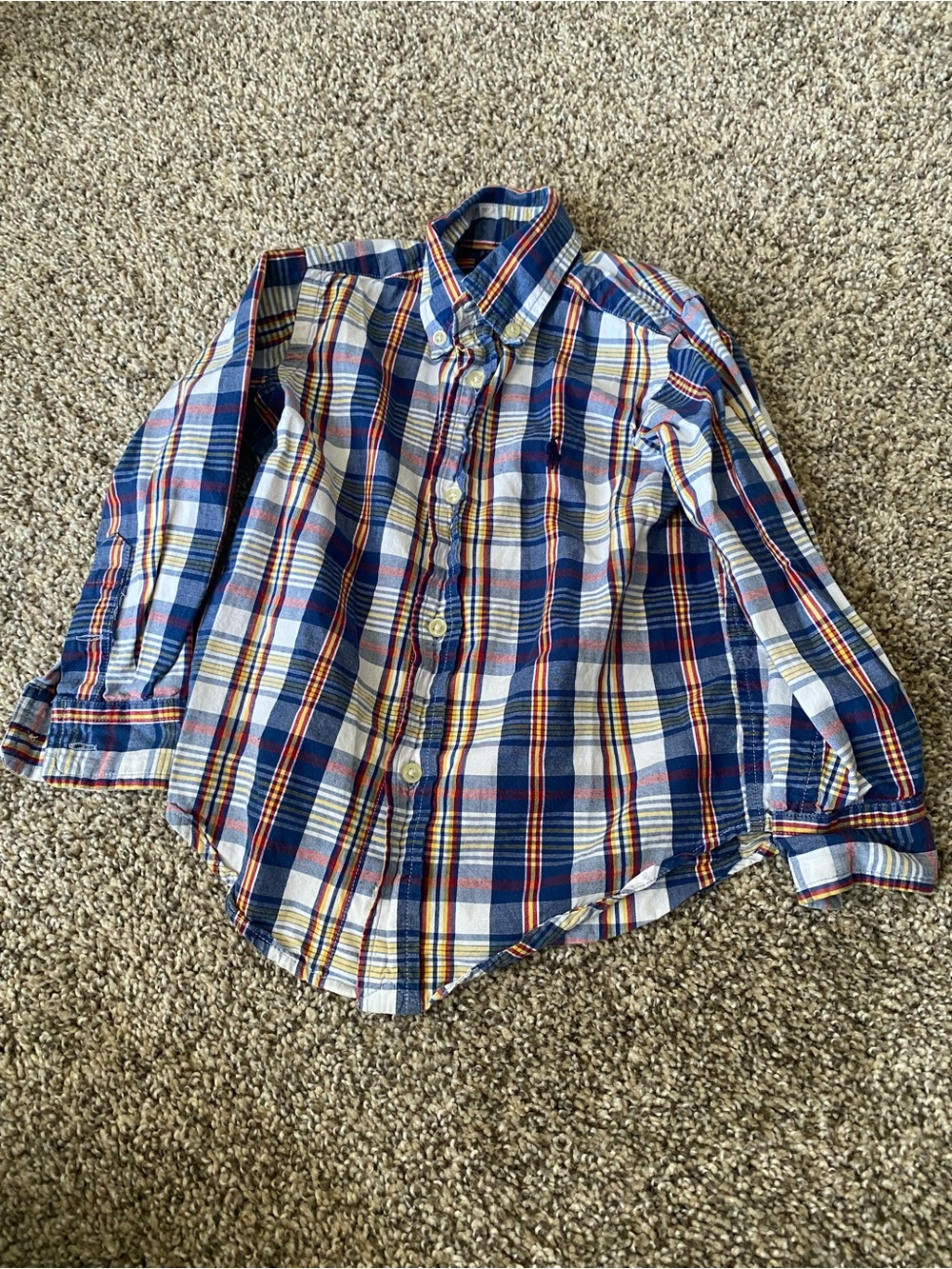 Ralph Lauren Boys Plaid Button-Up Shirt in Navy, White & Yellow - Size 2T